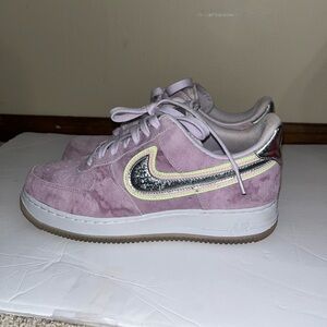Nike Pink Suede Wedge Sneakers with Iridescent Swoosh